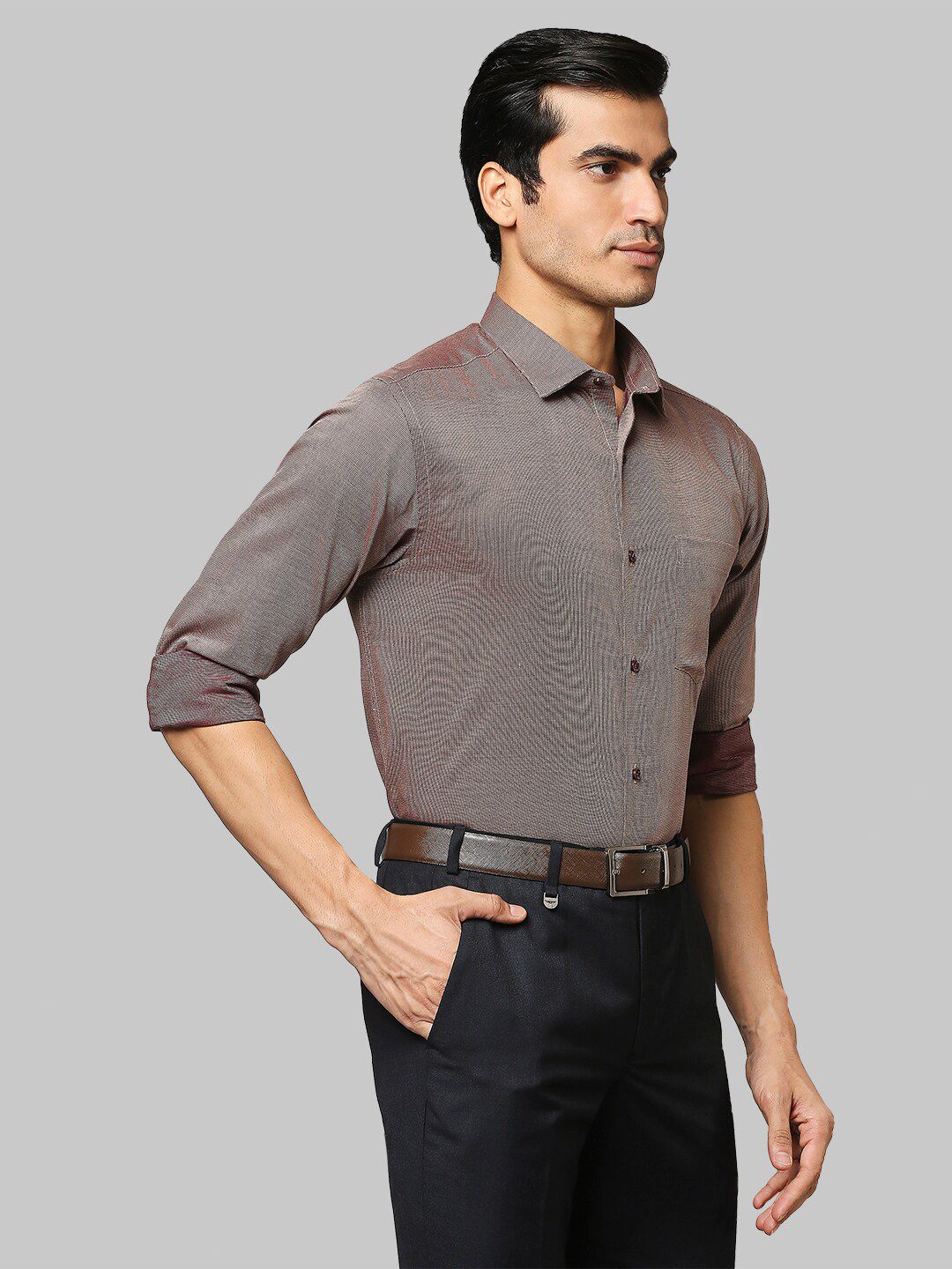Park Avenue Men Brown Slim Fit Checked Cotton Formal Shirt