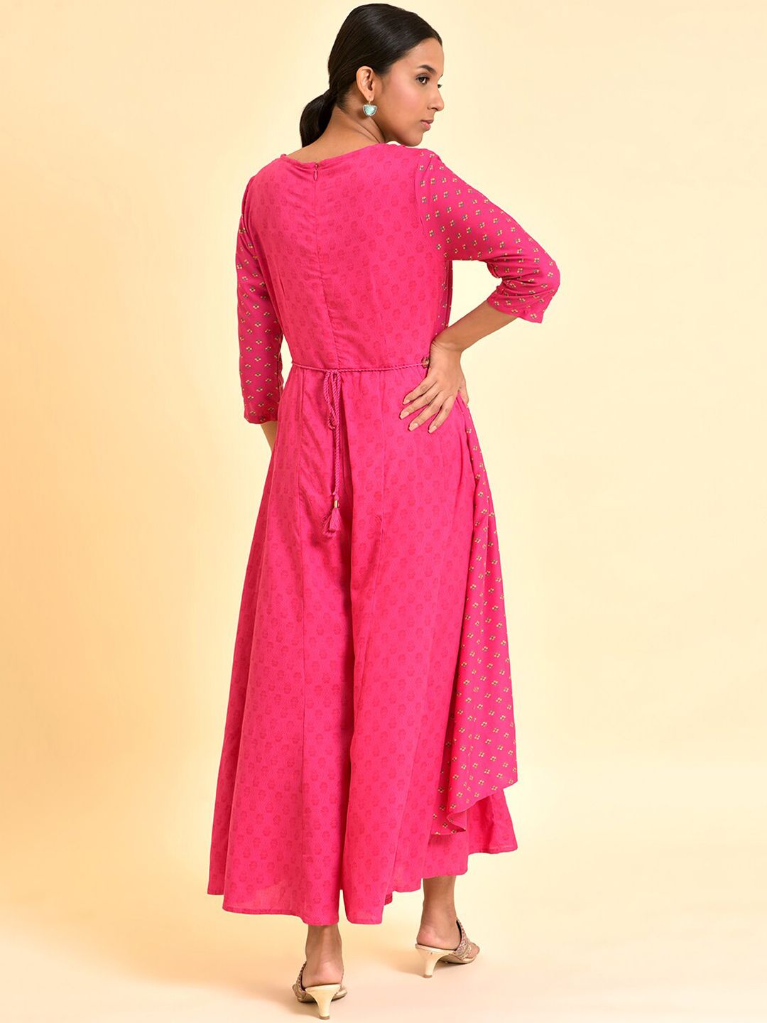 W Floral Printed V-Neck Tie & Up Jumpsuit