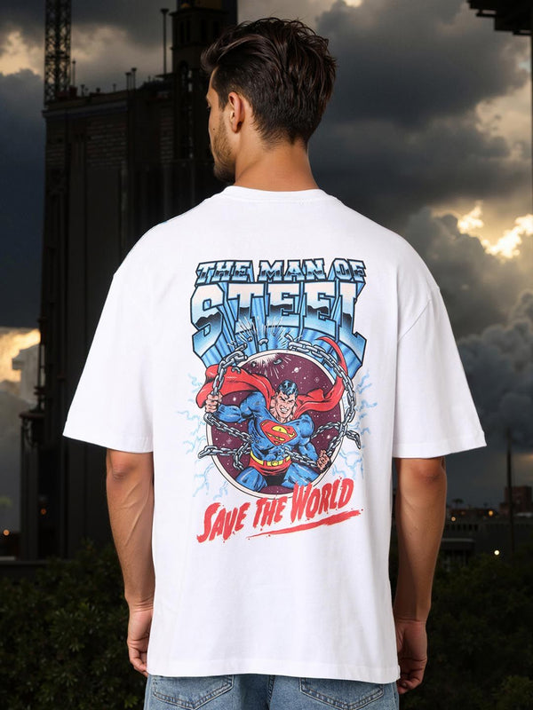 The Indian Garage Co Men Superman Graphic Printed Round Neck Cotton Oversized T-shirt