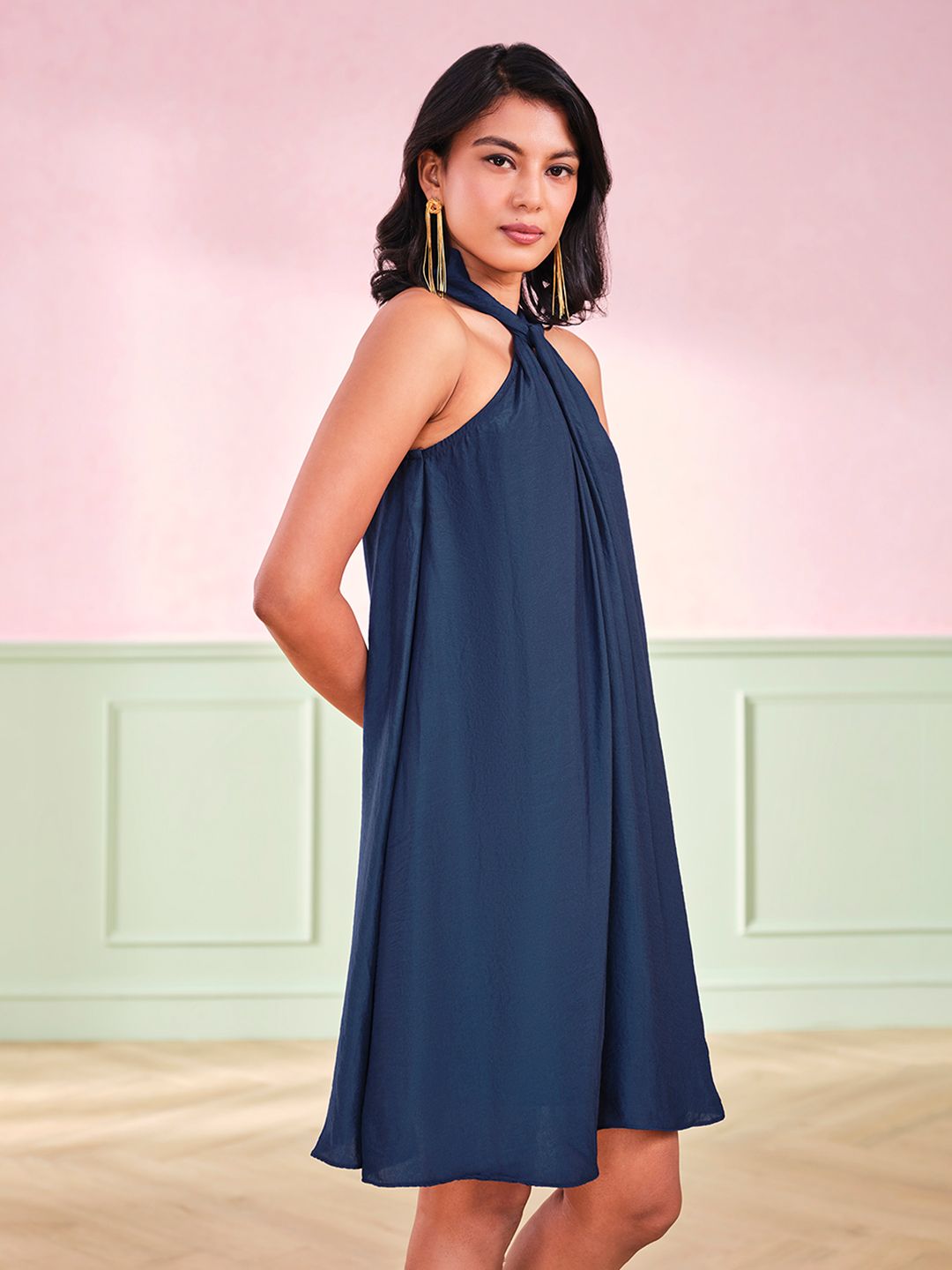 AND Women Halter Neck Sleeveless A-Line Dress