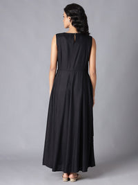 W Black Solid Rayon Maxi Dress