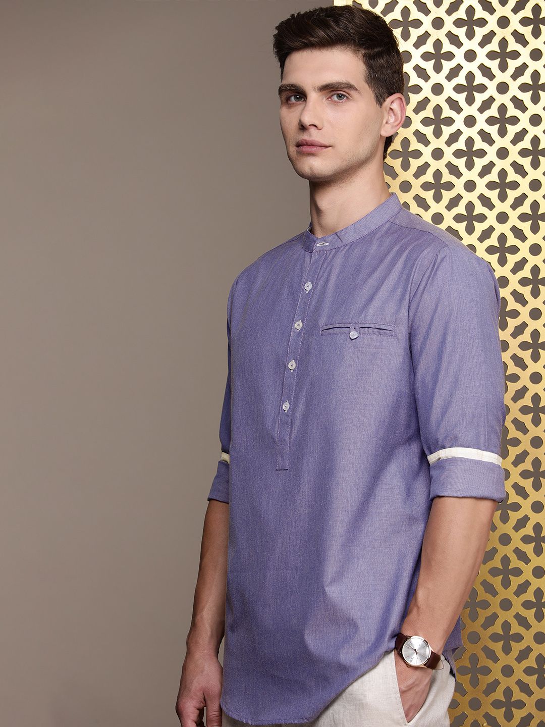 House of Pataudi Band Collar Rozana Kurta