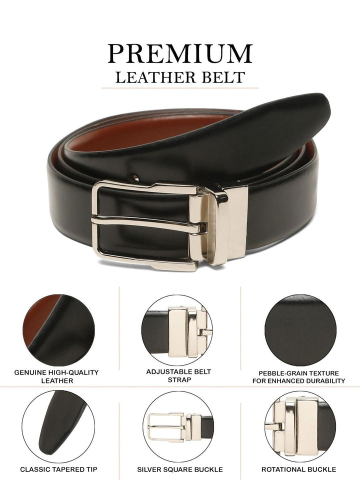 Teakwood Leathers Men Textured Leather Reversible Formal Belt