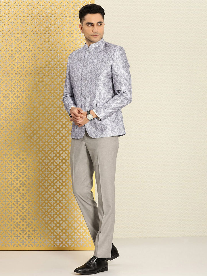 House of Pataudi Jashn Mandarin Collar Self-Design Embroidered Bandhgala Blazer