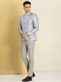 House of Pataudi Jashn Mandarin Collar Self-Design Embroidered Bandhgala Blazer