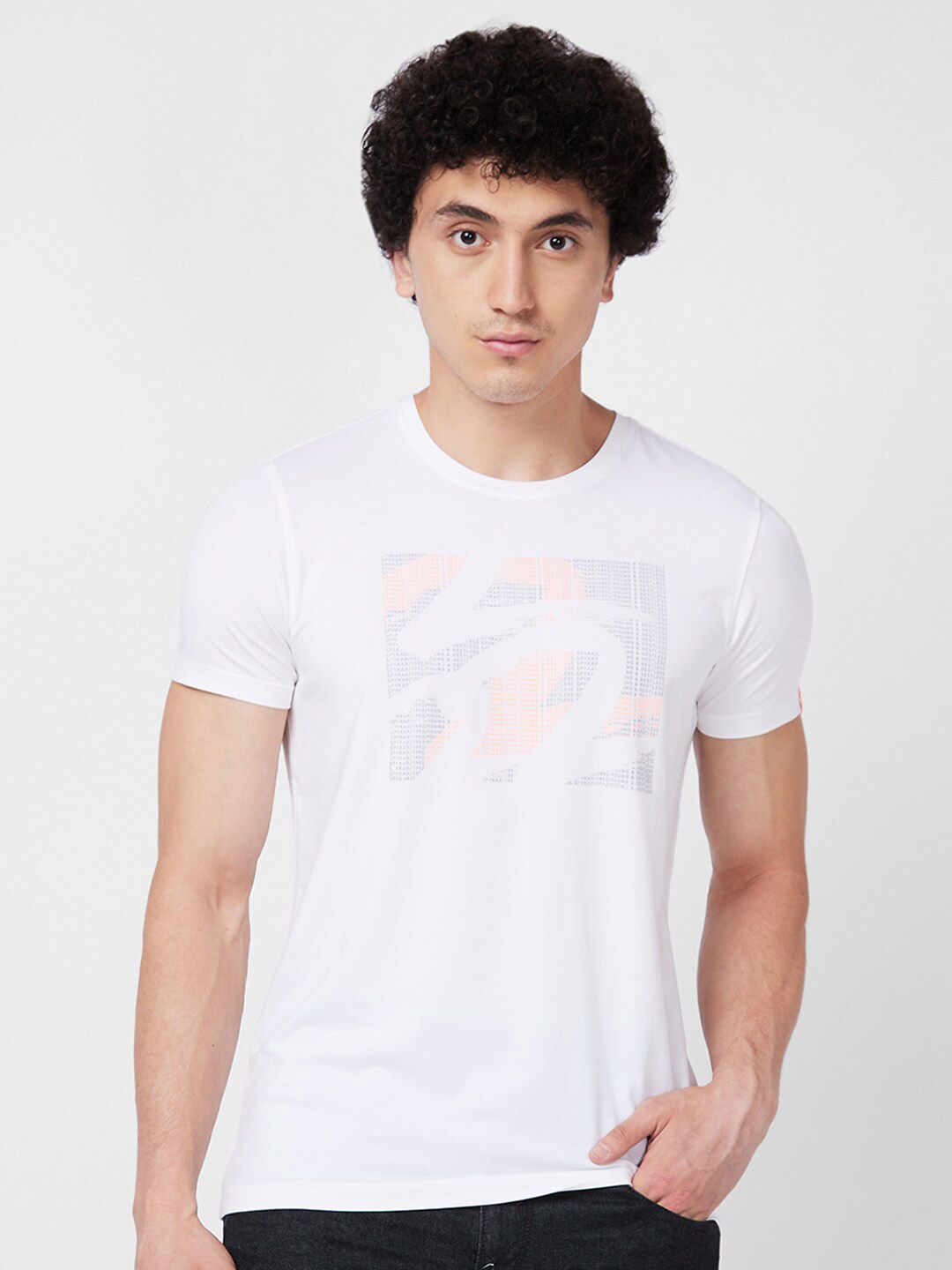 SPYKAR Graphic Printed Round Neck Slim Fit Cotton T-shirt