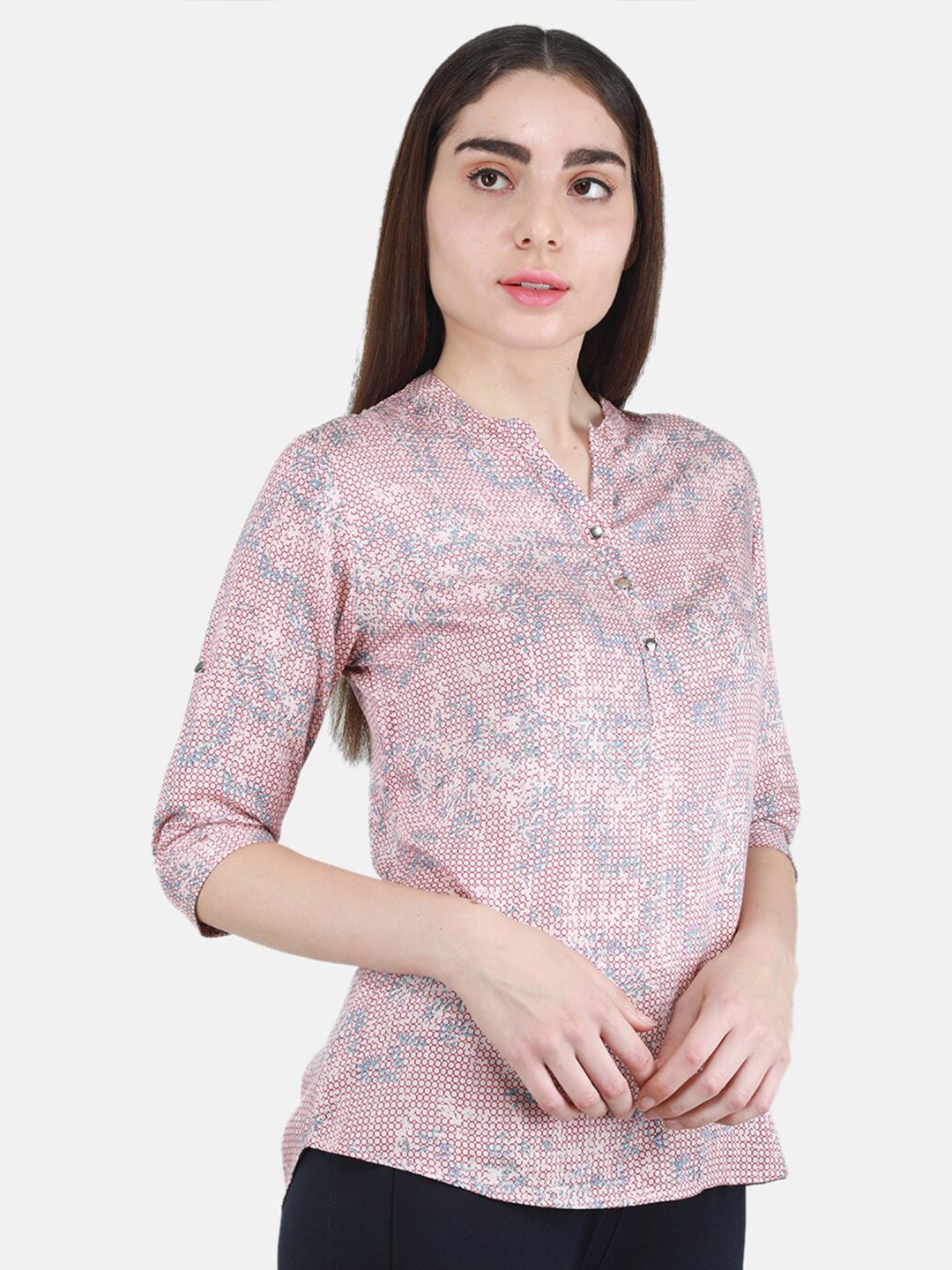 Monte Carlo Floral Printed Mandarin Collar Top