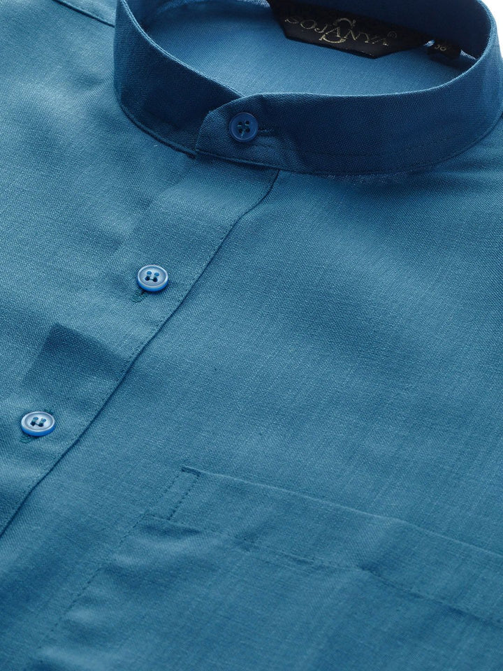 SOJANYA Lelaki Teal Blue Solid Kurta Lurus