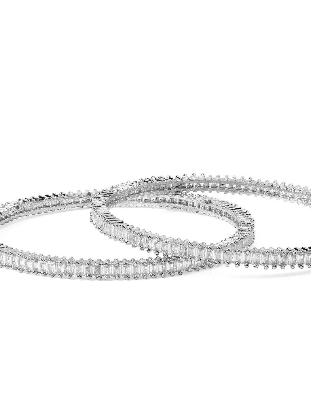 Rubans Silver Plated Set of 2 Zirconia Studded Bangles