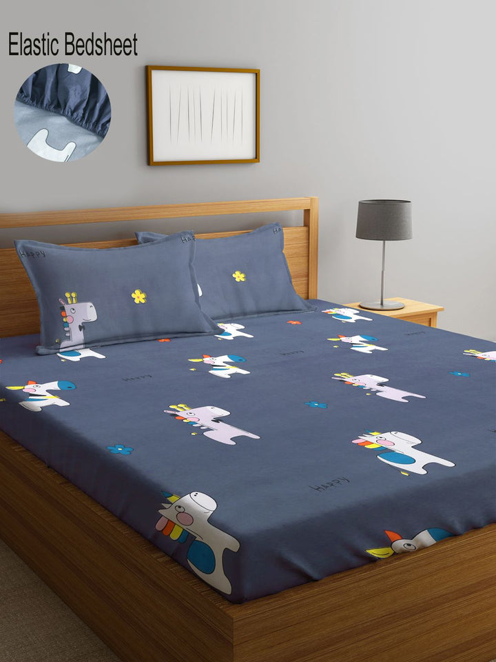 KLOTTHE Grey Graphic Polycotton 300 TC Dilengkapi Cadar King dengan 2 Sarung Bantal-98 x 89 inci