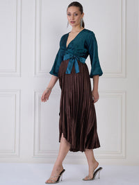 Antheaa Women Striped Satin Midi Dress