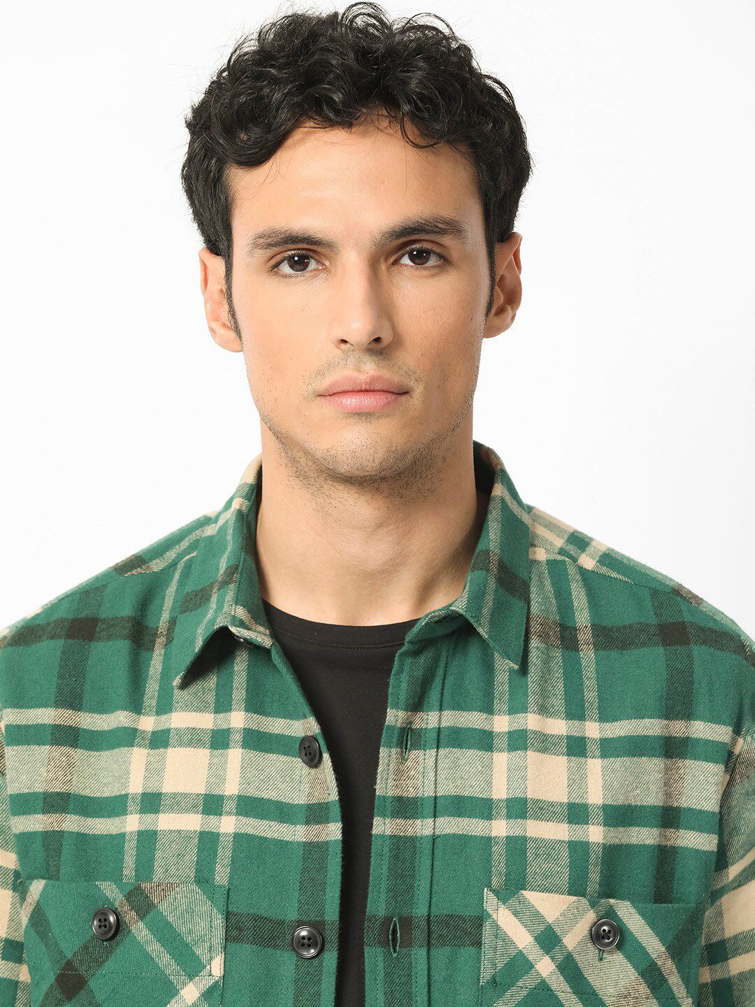 RARE RABBIT Men Nero Geometric Checked Longline Tailored Shacket