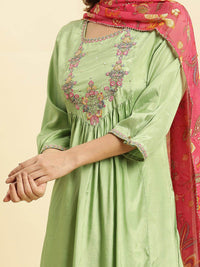 W Square Neck Thread Work Detailed A-Line Kurta & Salwar With Dupatta