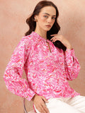 all about you Abstract Print Mandarin Collar Bishop Sleeves Top