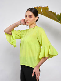SASSAFRAS Green Bell Sleeve Georgette Top