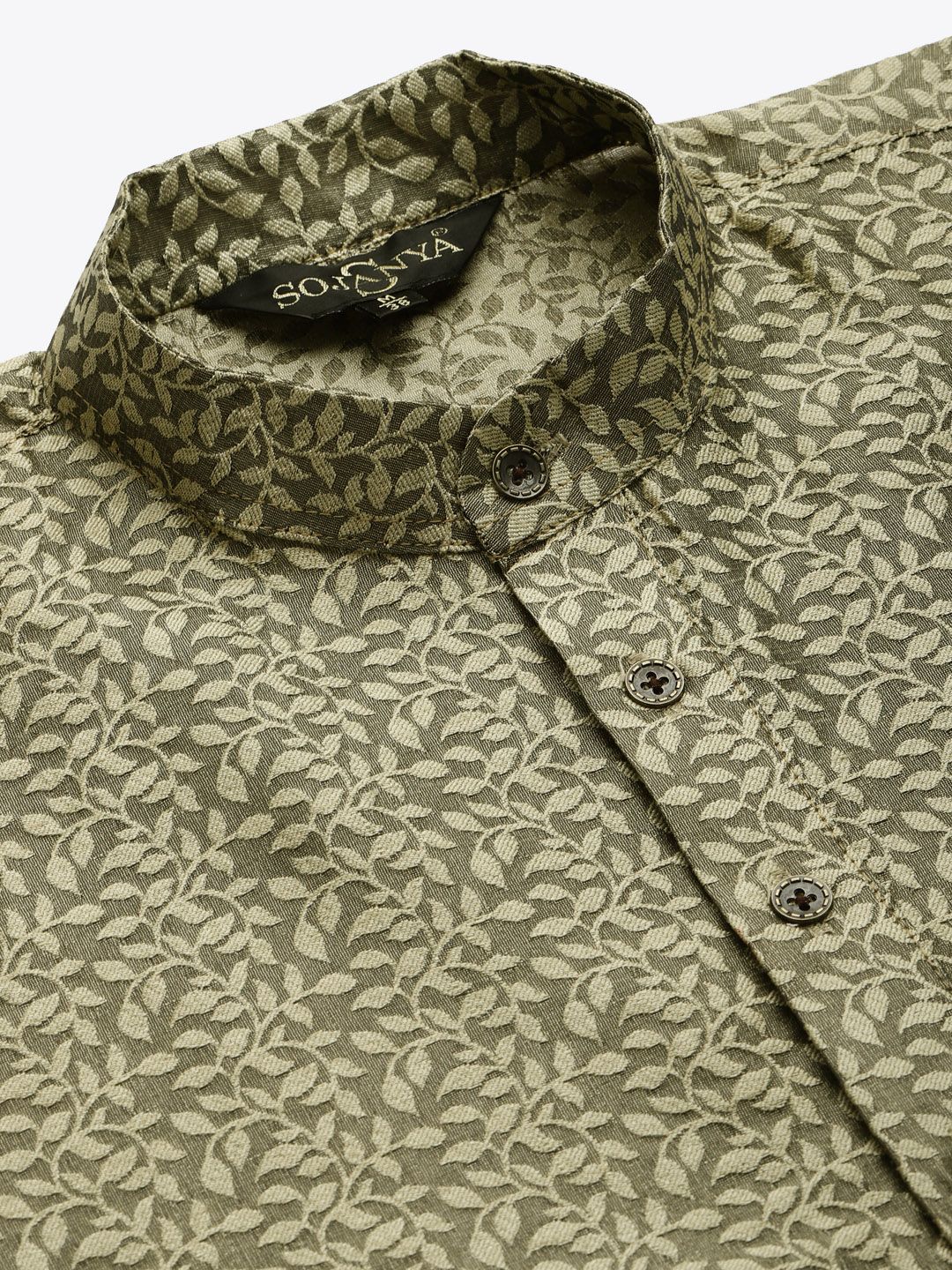 SOJANYA Men Green & Beige Ethnic Motifs Woven Design Kurta with Churidar & Nehru Jacket