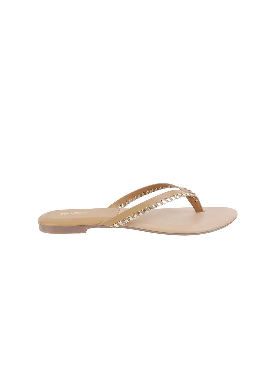 Mochi Women Beige Embellished Open Toe Flats