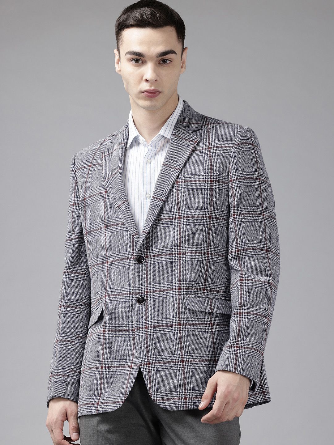 Park Avenue Checked Notched Lapel Single-Breasted Formal Blazer