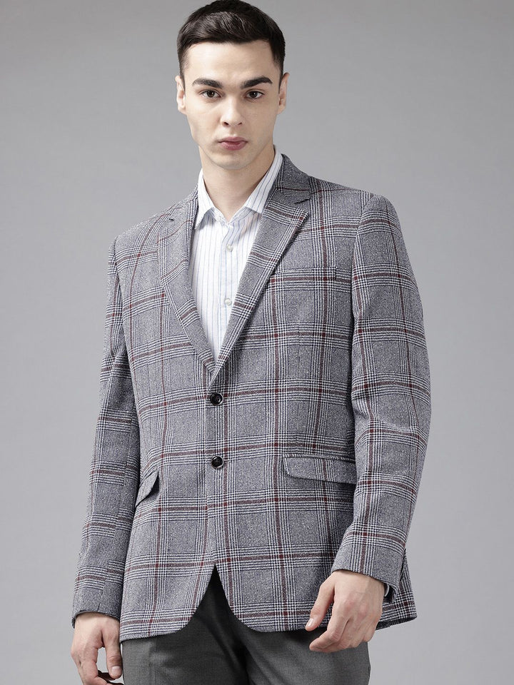 Park Avenue Checked Notched Lapel Single-Breasted Formal Blazer