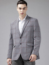 Park Avenue Checked Notched Lapel Single-Breasted Formal Blazer