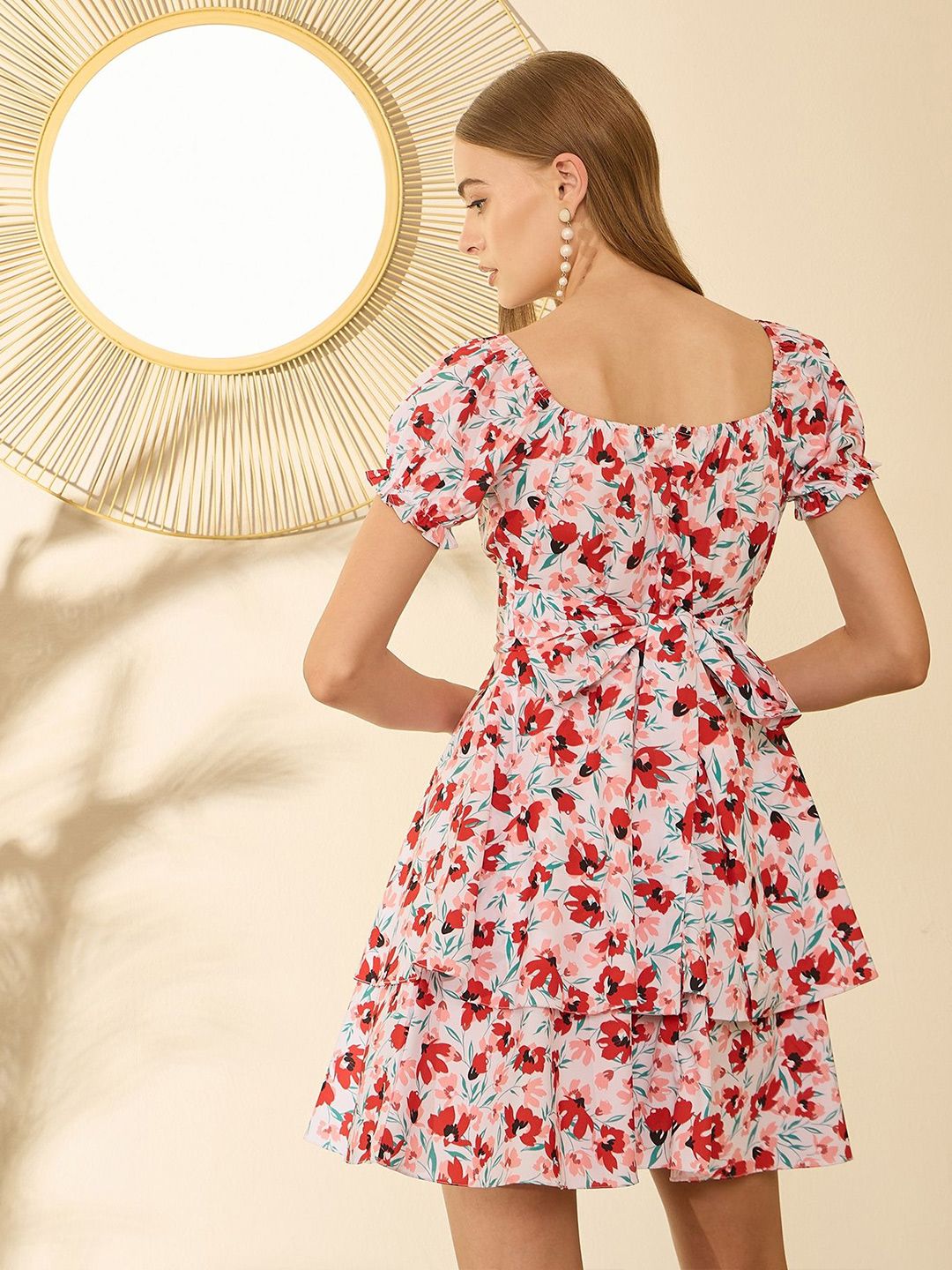 Berrylush Floral Print Layered Fit & Flare Dress