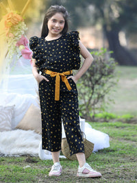 Cutiekins Girls Printed Capri Jumpsuit With Ruffles