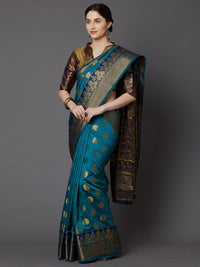 Saree mall Teal Green & Gold-Toned Ethnic Motifs Zari Silk Blend Banarasi Sarees