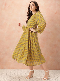 all about you Geometric Print Puff Sleeve Fit & Flare Midi Dress