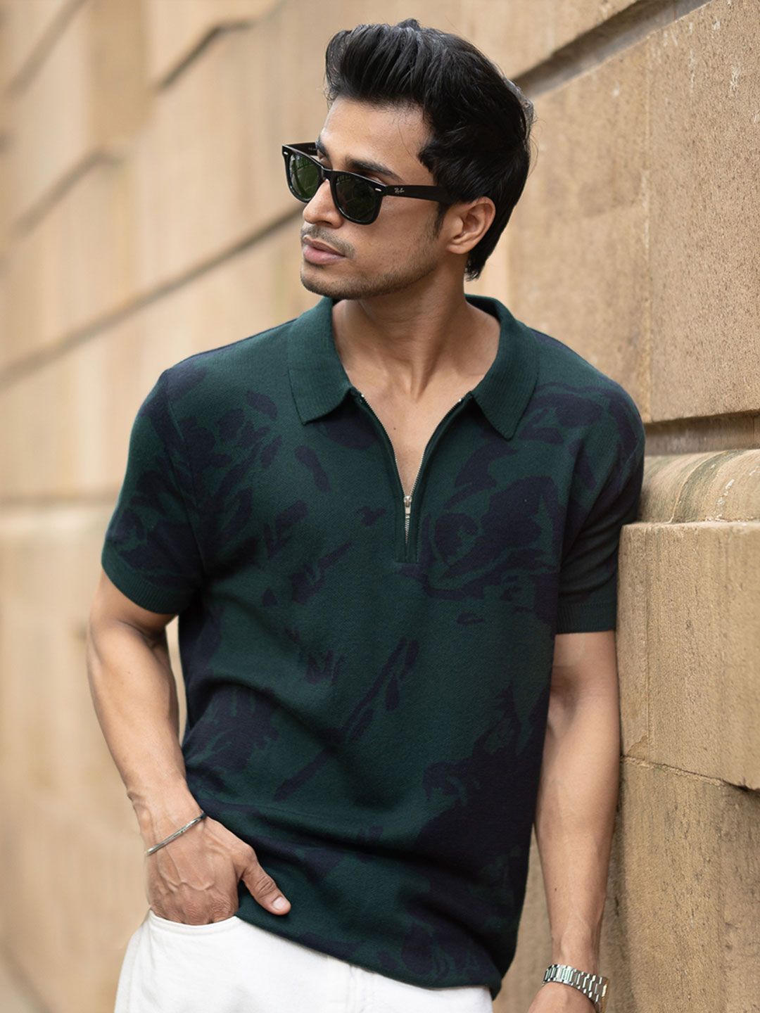 Powerlook Men Abstract Printed Polo Collar Cotton T-shirt