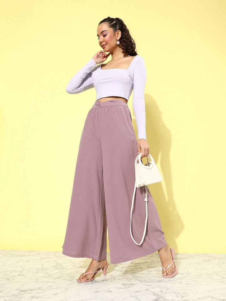 Dressberry Women Dusty Mauve Pleated Romance Ramble Wide legs Flared Trousers