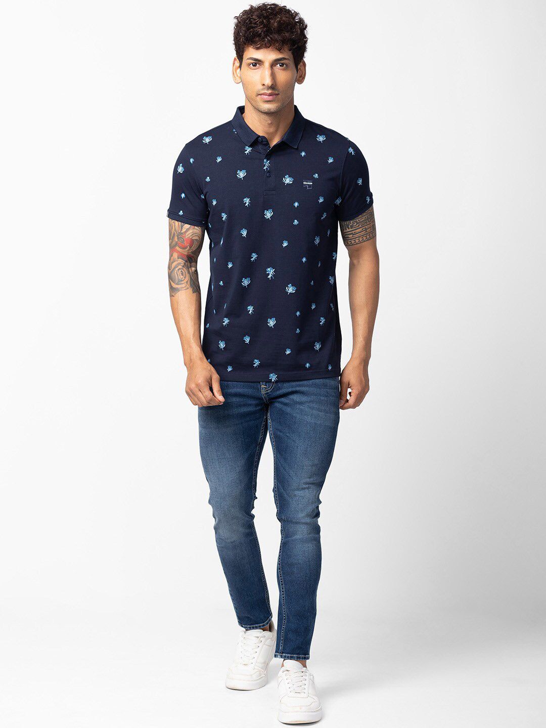 SPYKAR Men Floral Printed Polo Collar Cotton T-shirt