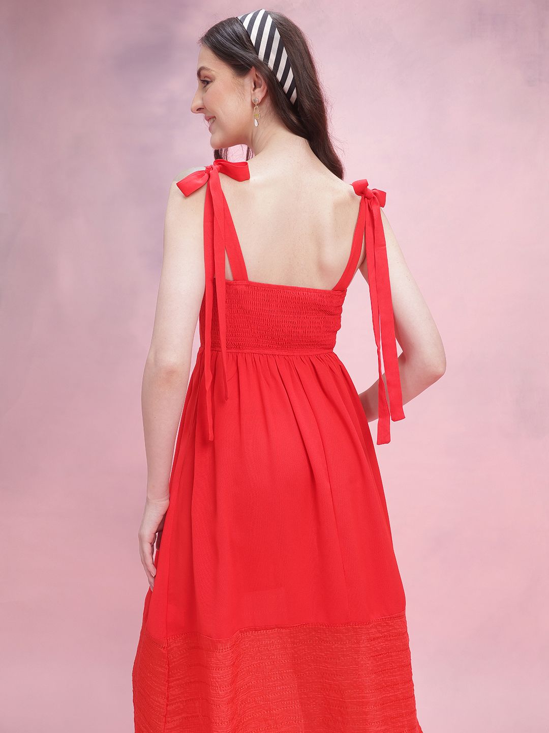DressBerry Self-Striped Smocked Fit & Flare Dress