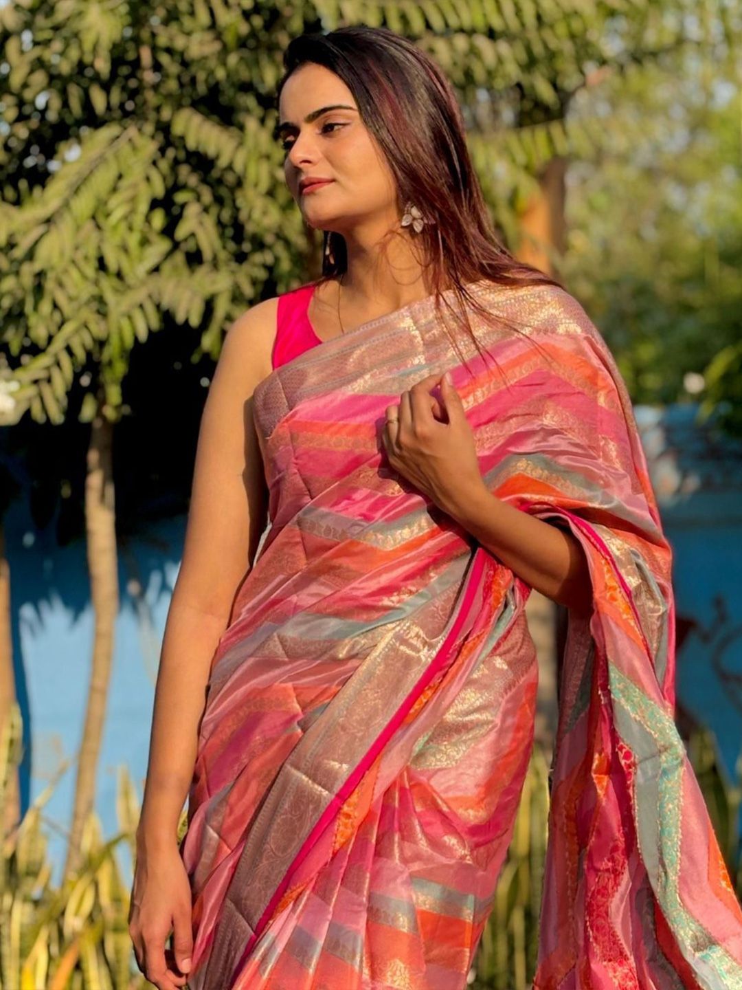 Kalini Woven Design Zari Silk Blend LeHeriya Saree