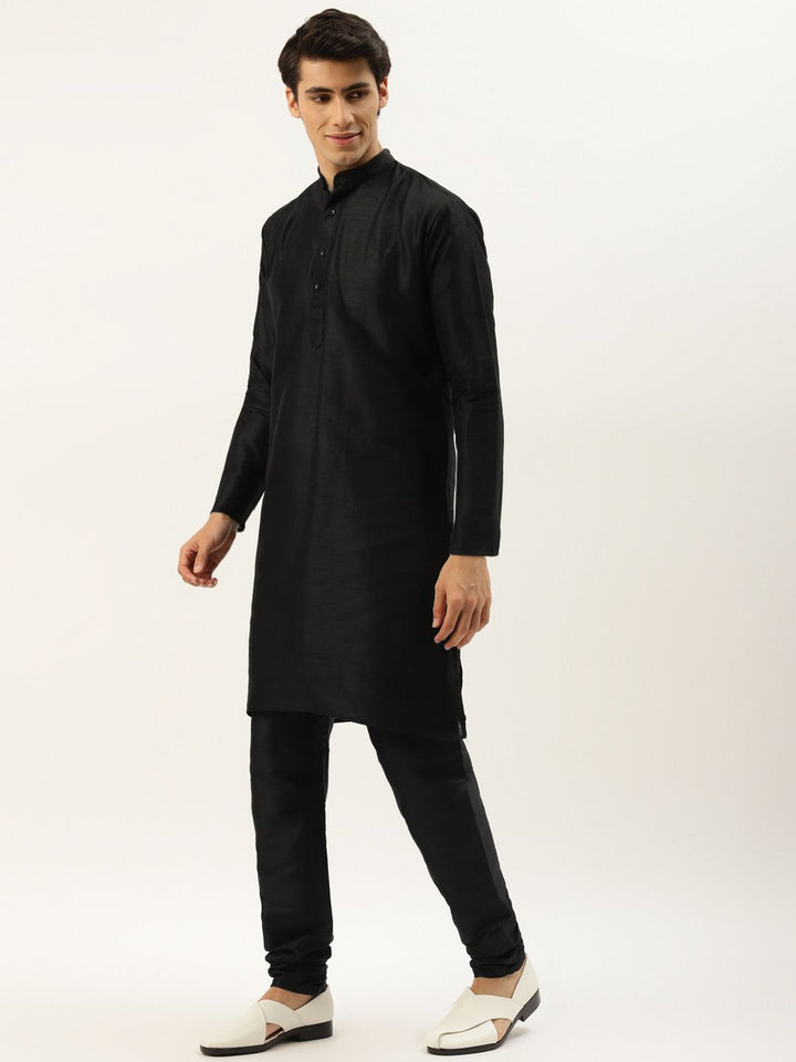SOJANYA Men Black Solid Kurta Set With Printed Jacket