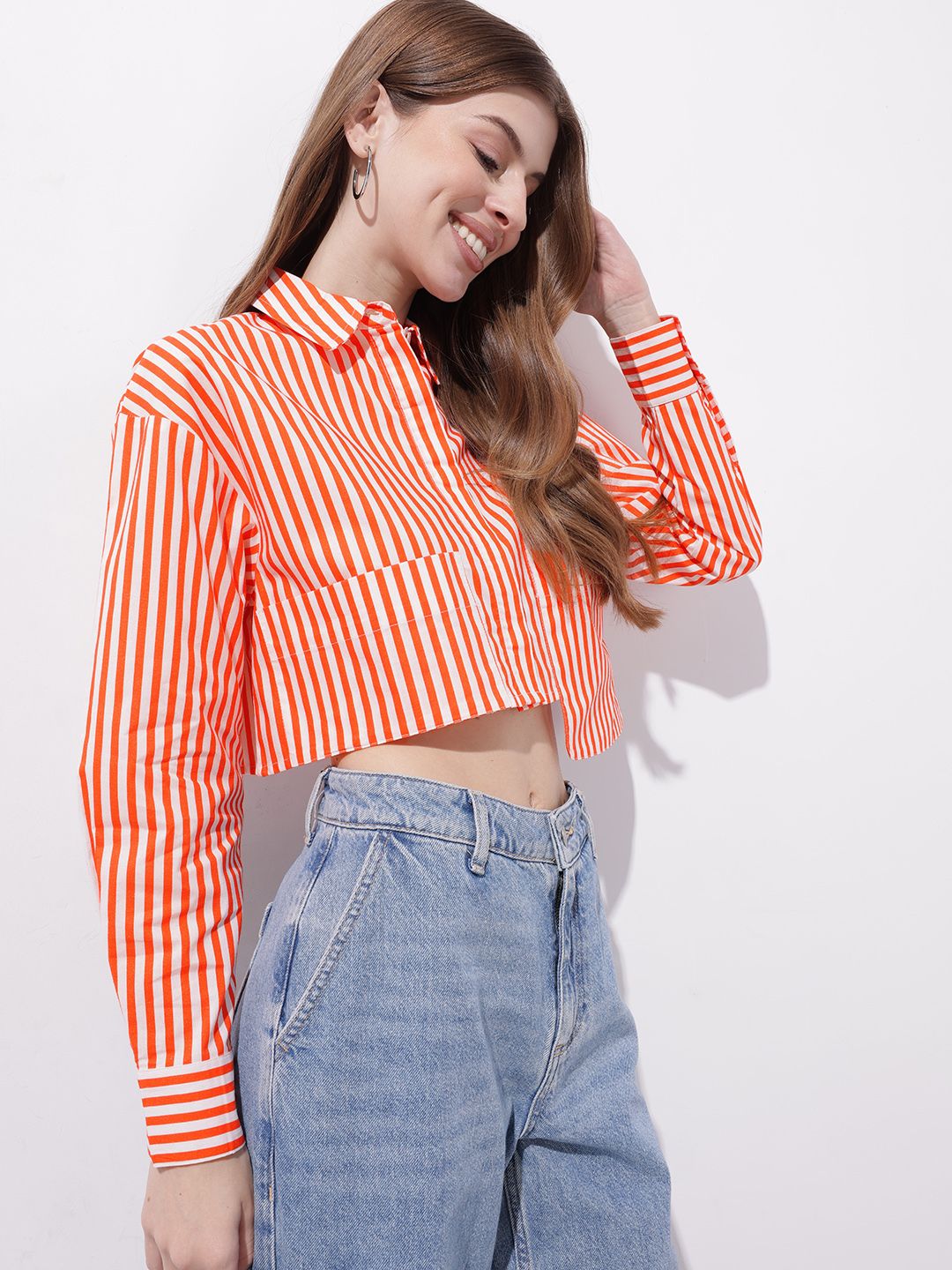 DressBerry Nauti-Verti Stripes Power Pocket Crop Shirt