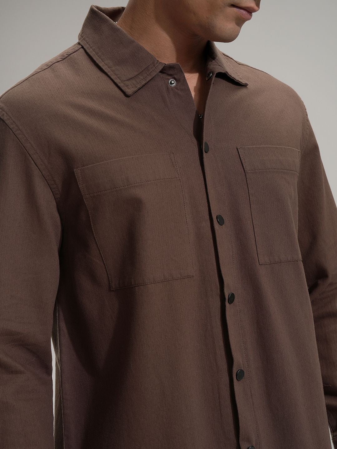 HIGHLANDER Men Comfort Relaxed Fit Textured Spread Collar Cotton Casual Shirt