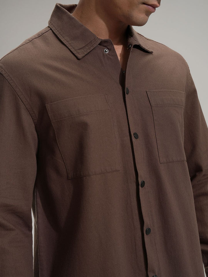 HIGHLANDER Men Comfort Relaxed Fit Textured Spread Collar Cotton Casual Shirt