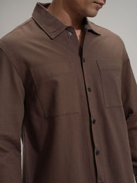 HIGHLANDER Men Comfort Relaxed Fit Textured Spread Collar Cotton Casual Shirt