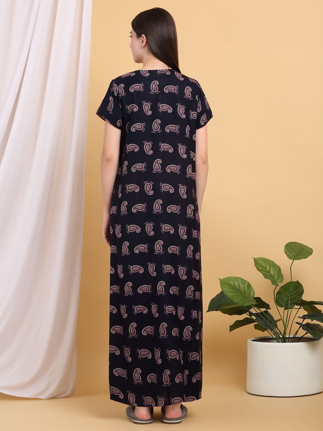 Sweet Dreams Ethnic Motifs Print Square Neck Maxi Nightdress