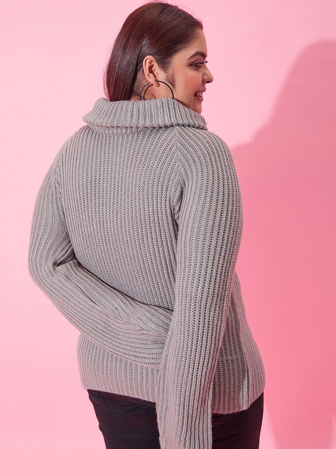 CURVY STREET Women Plus Size Ribbed Acrylic Pullover