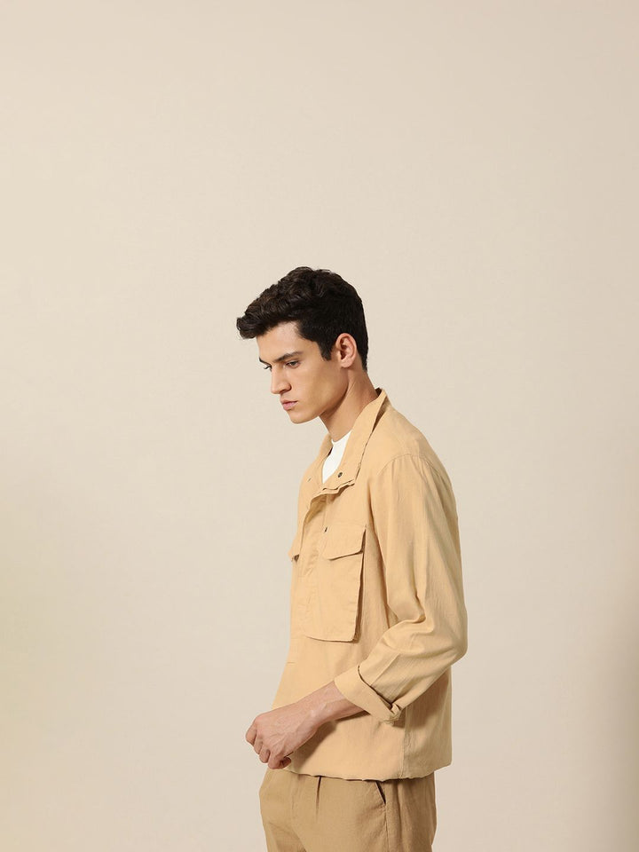 Mr Bowerbird Men Beige Linen Cotton Liberal Fit Casual Shirt