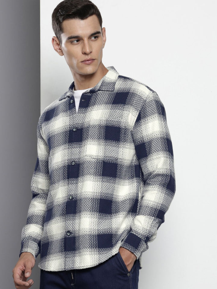 The Indian Garage Co Pure Cotton Textured Tartan Checks Casual Shirt