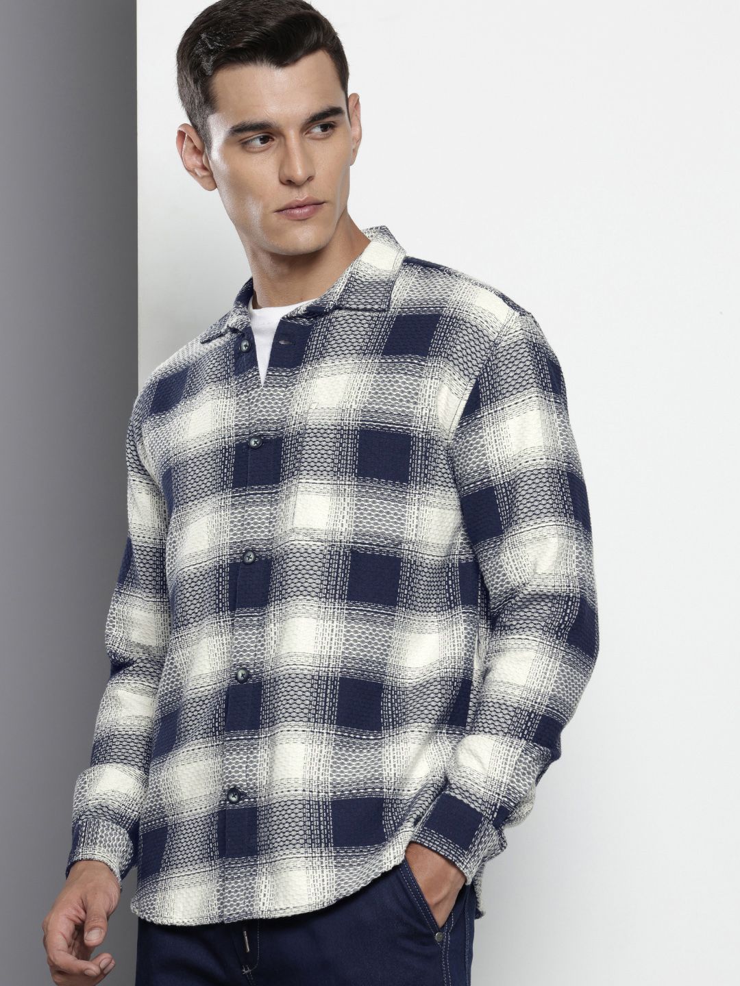 The Indian Garage Co Pure Cotton Textured Tartan Checks Casual Shirt