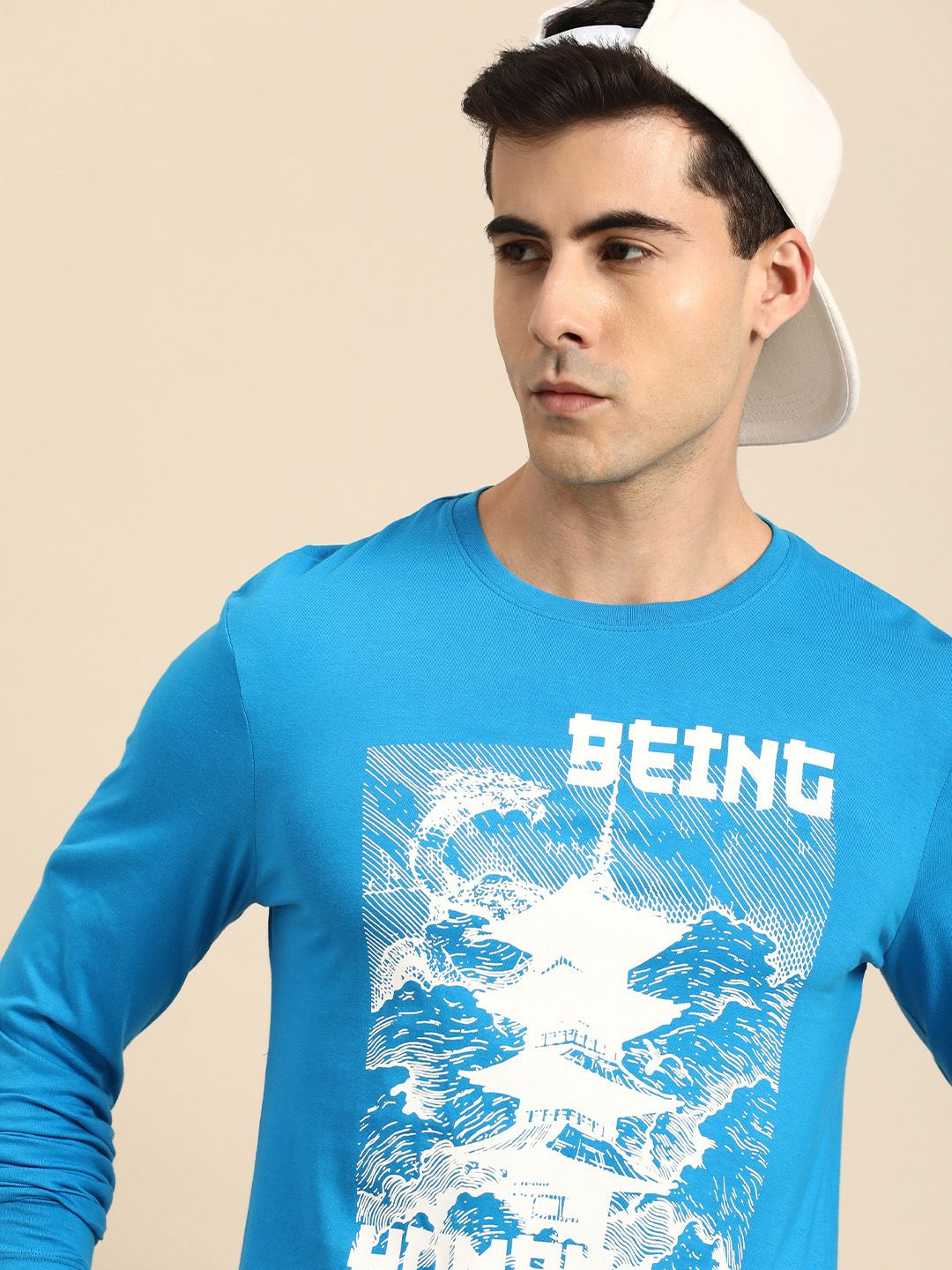 Being Human Men Brand Logo Printed Pure Cotton T-shirt