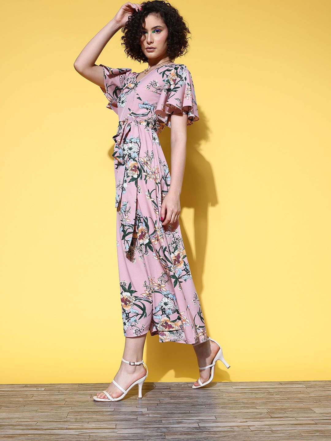 Berrylush Women Pretty Pink Floral Twist & Knot Dress