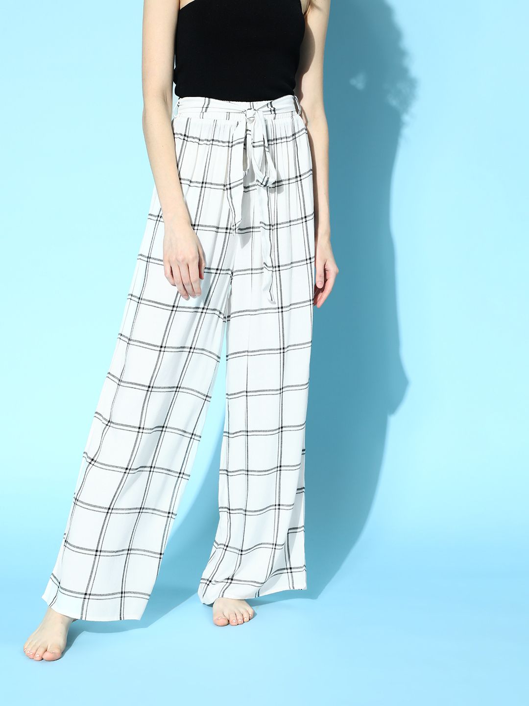 Berrylush Women Classic White Checked Graduated Flare Trousers
