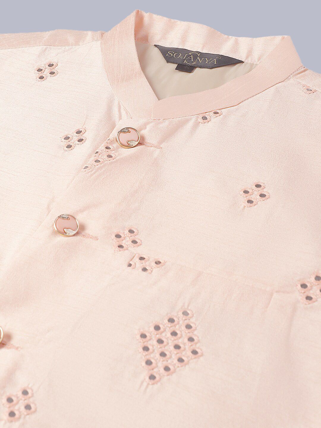 SOJANYA Embroidered Mandarin Collar Kurta with Churidar & Nahru Jacket