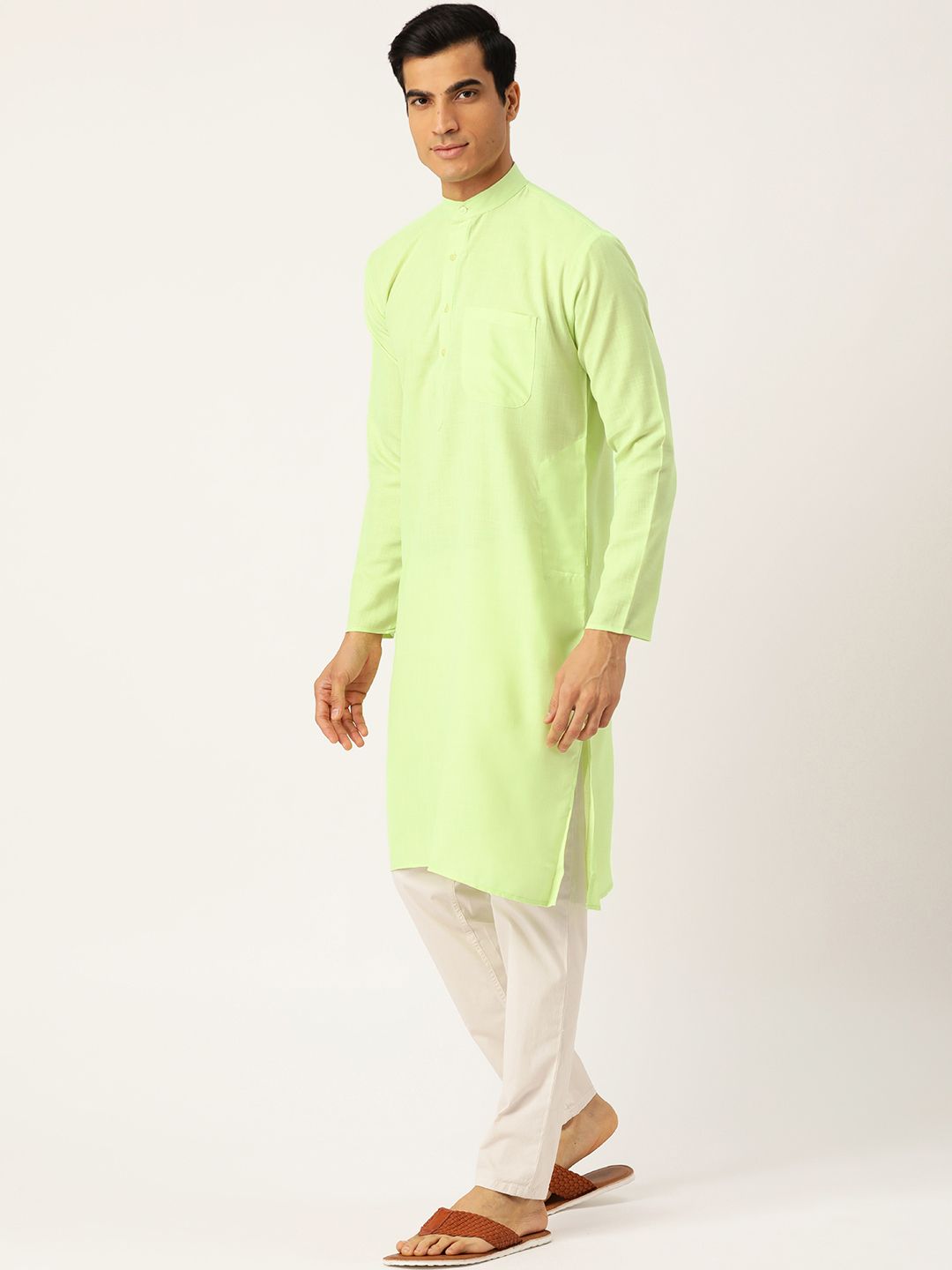 SOJANYA Men Green Solid Straight Kurta