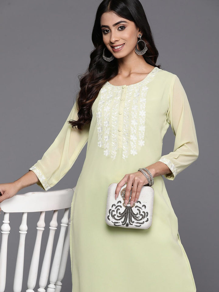 Libas Floral Embroidered Thread Work Pastel Pure Georgette Kurta