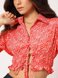 DressBerry Lace-Up Play Printed Crop Shirt Style Top
